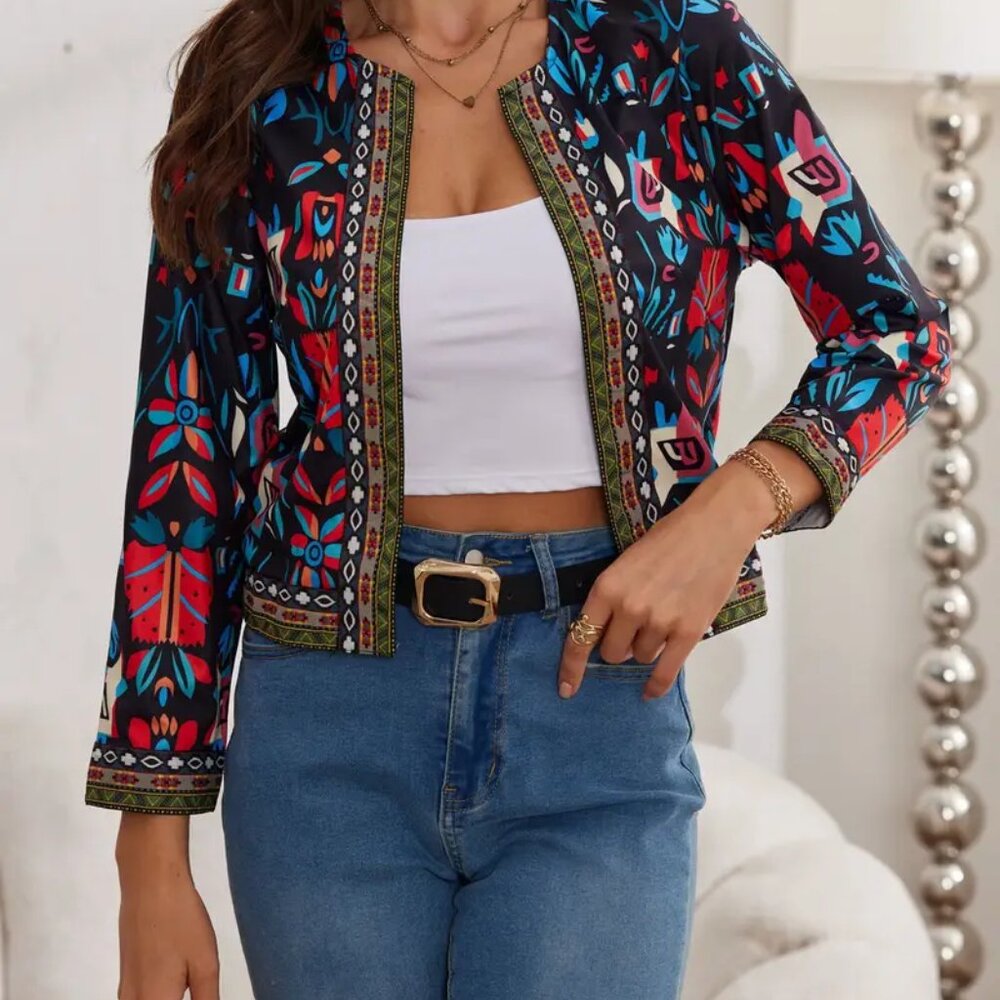 Floral pattern open front jacket - NWOT